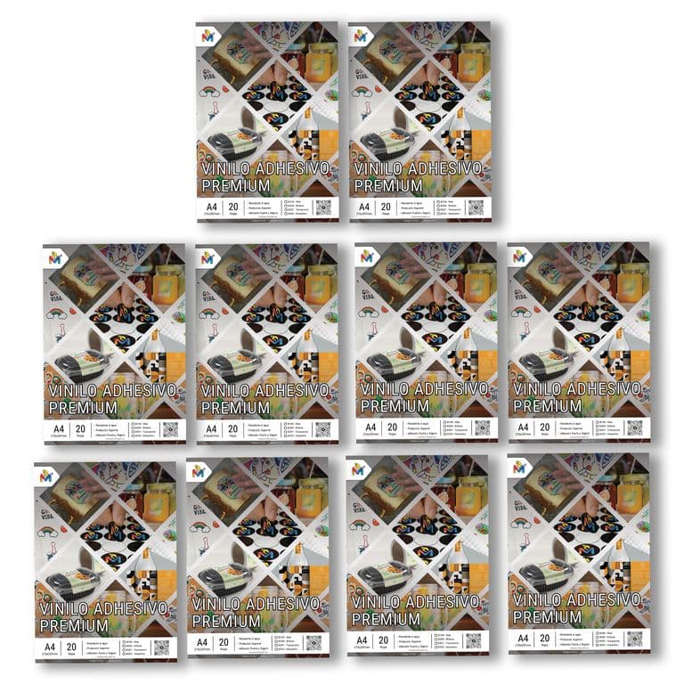 Combo 10 Papel Sticker Transparente A4 - 200 Hojas Brillo Espejo