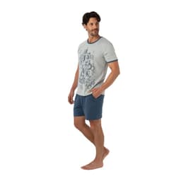COD 3040 PIJAMA ALGODON ESTAMPADO POLERA LETRAS, MANGA CORTA Gris S