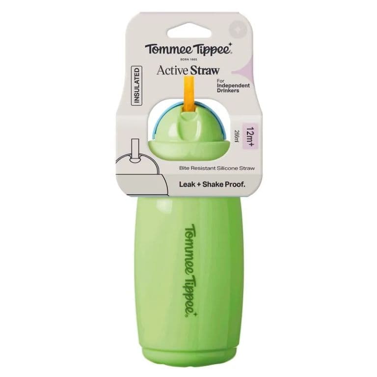 Vaso termico con bombilla de silicona 266ml Active Straw 12 meses+ verde