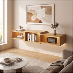 Rack Tv Flotante 120x28x15cm Con Luz Variable Pasacables