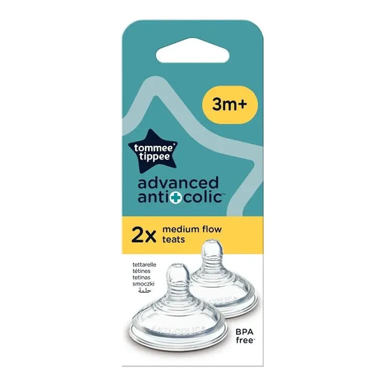 Repuesto tetina de silicona mamadera AdvanceAnticolic 2 unidades flujo medio 3 meses+ TommeeTippee