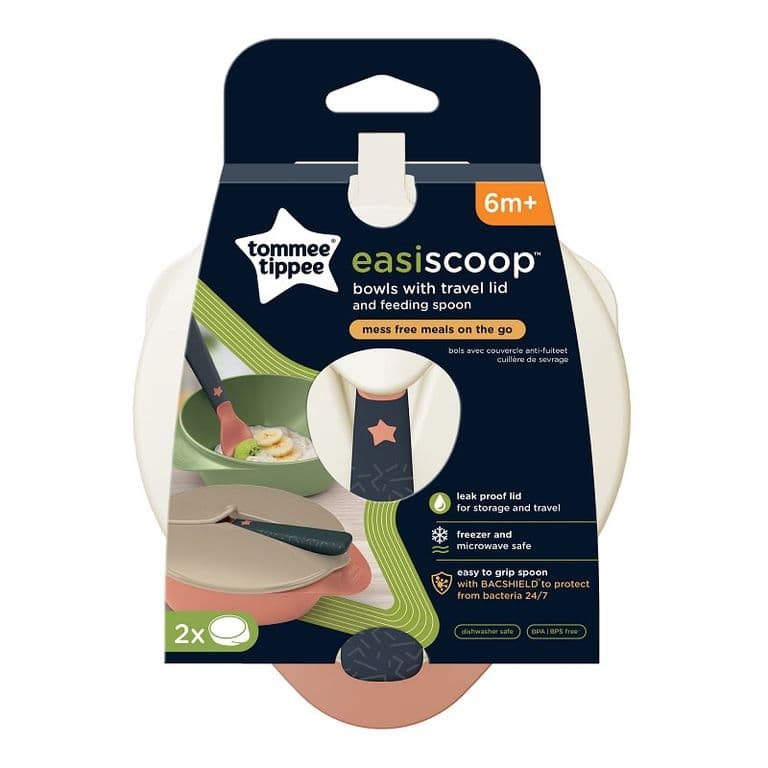 Set alimentacion 2 bowl pocillos mas cuchara y tapa para bebe Easyscoop 6 meses+