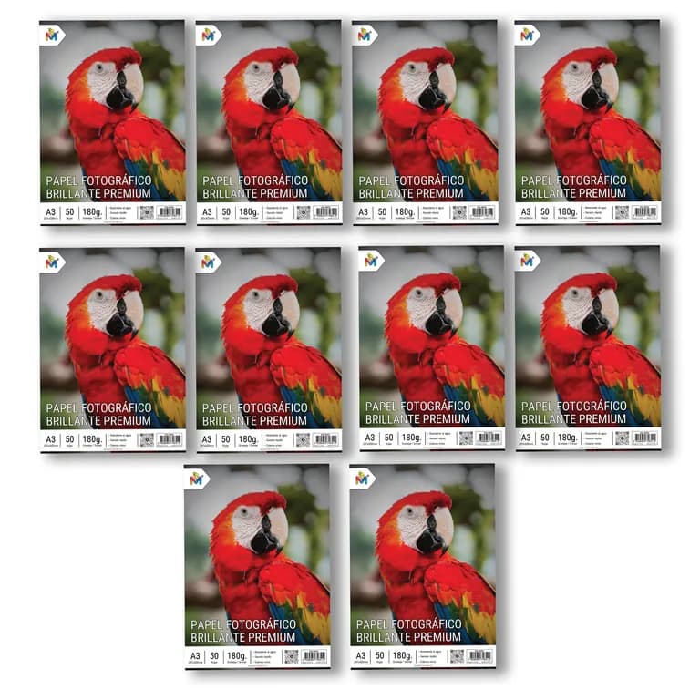 10 Unidades Papel Fotografico A3 - 500 Hojas 180g Glossy Pro