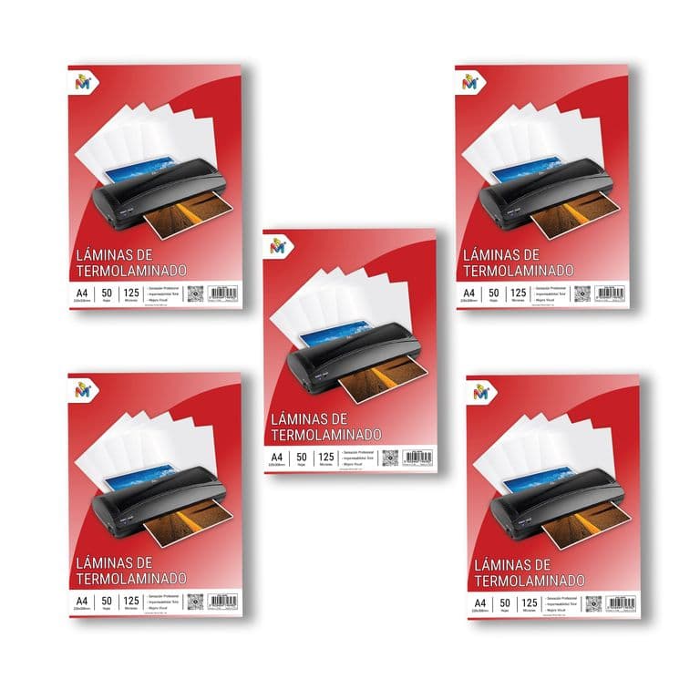 5x Fundas para Plastificado A4 125um - 250 Hojas Extra Rigidas