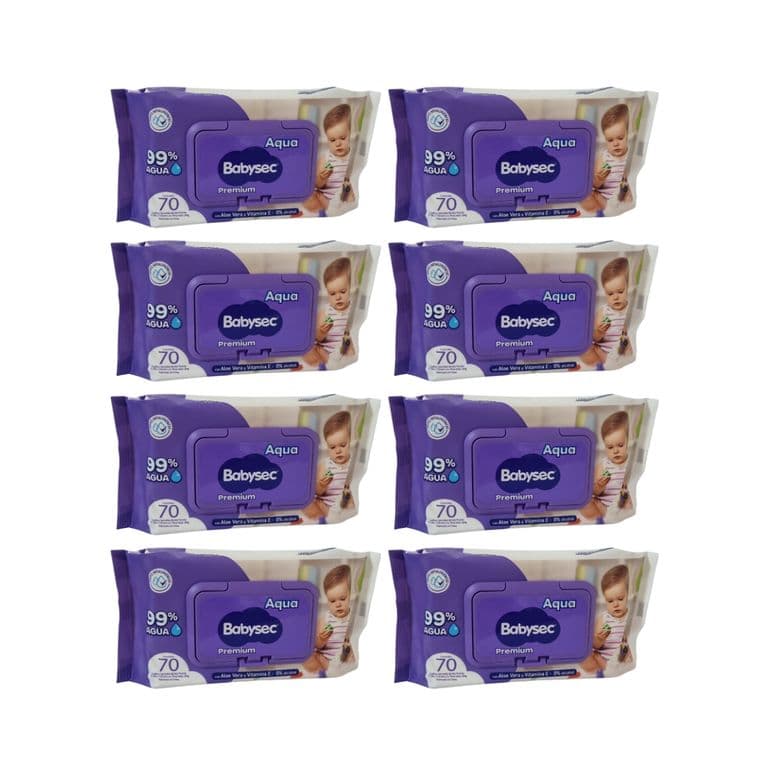 Pack 8 Toallitas Humedas Hipoalergenicas Aloe Vera 70 Unidades c/u , 560 Toallitas,