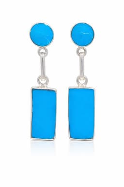 Aros Turquesa Rectangular Plata 950 Tornillo Mariposa Colgantes Mujer Elegantes Piedra azul