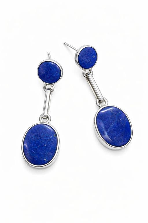 Aros Lapislazuli Ovalado Plata 950 Tornillo Mariposa Colgantes Mujer Elegantes Piedra Azul
