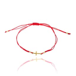 Pulsera Cruz Mini Enchapado Oro 18K Cordon Rojo Adaptable Rojo TALLA UNICA