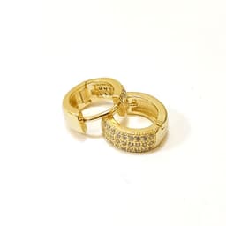 Aros Argolla 3 lineas Circon Blanco 11mm Enchapado Oro 18K Dorado TALLA UNICA