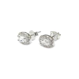 Aros Roseta Oval Circon Blanco Plata Fina 925 Plateado TALLA UNICA