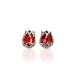 Aros Tulipan Circon Rojo Facetado Plata Fina 925 Plateado TALLA UNICA
