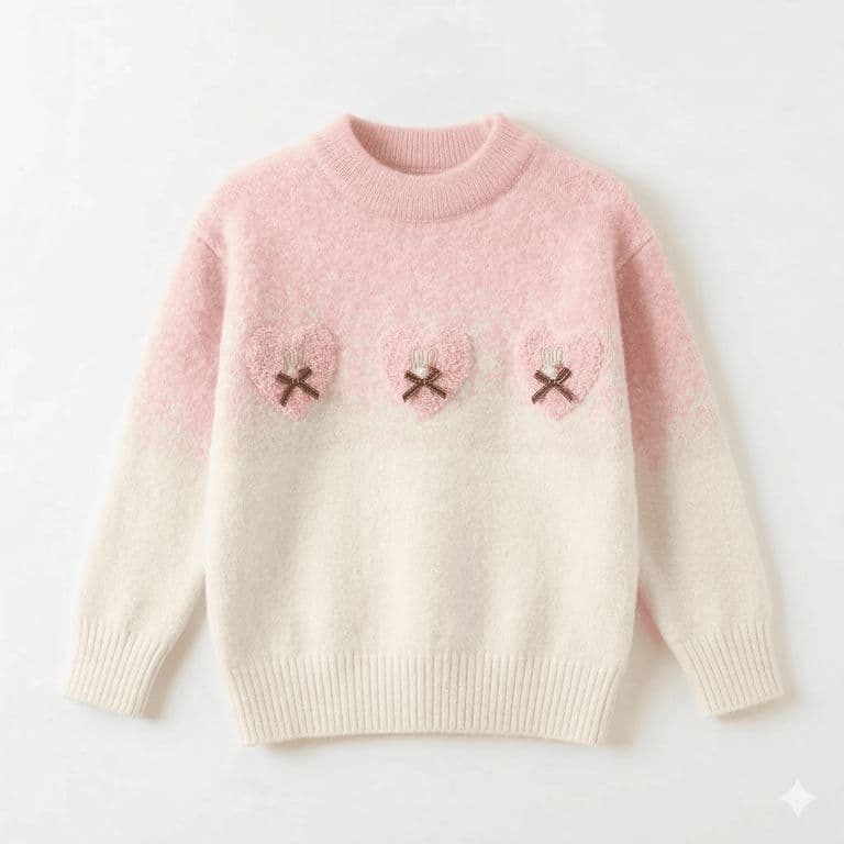 Sueter Nina Coquette Corazones Y Conejos Estilo Coreano Rosa 4