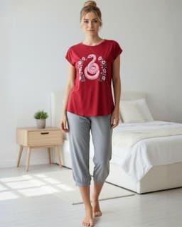 Pijama Mujer Algodon Estampado Snake Rojo S
