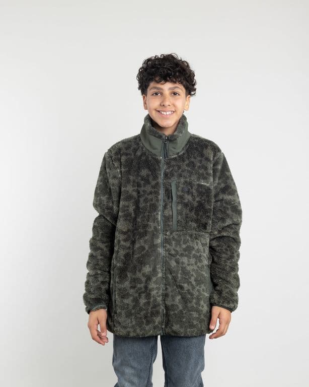 Poleron nino Polar shaggy Print sin gorro Verde 12