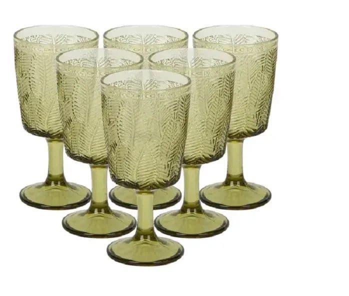 Copa de Vino con Textura de Hoja en Relieve, Verde Vintage