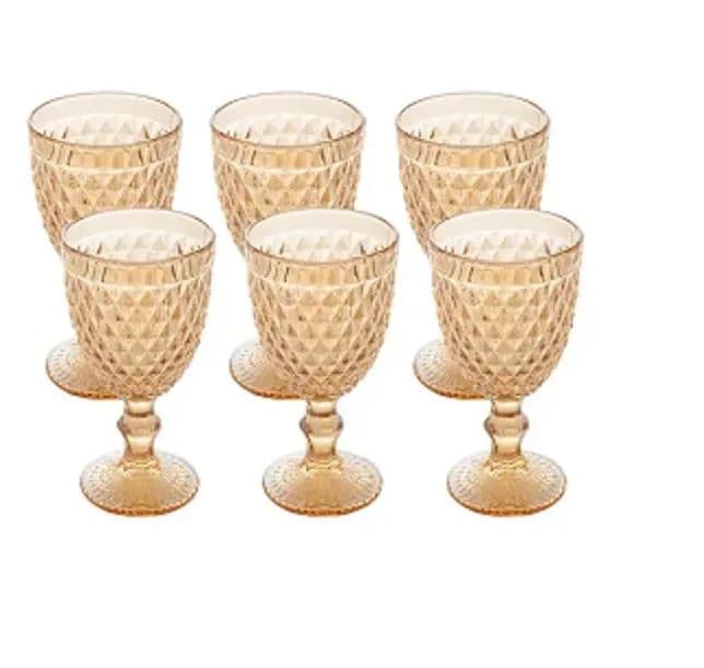 Set de 6 Copas de Vino Diseno Diamante  Dorado Abrillantado
