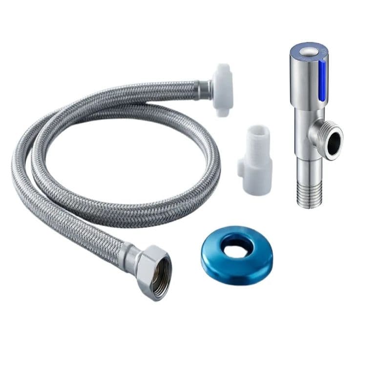 Llave Angular Laton + Flexible Acero Inoxidable 30cm WC Un Medio por Quince Dieciseisavos