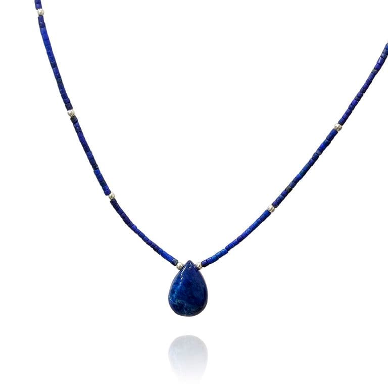 Collar Gota Mostacillas Lapislazuli Plata Fina 925 Azul TALLA UNICA