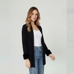 Cardigan Mujer Renata Cuello Con Solapa Negro Negro S