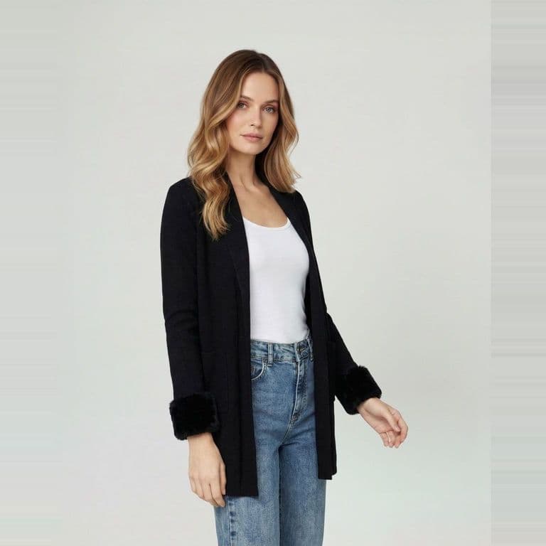 Cardigan Mujer Renata Cuello Con Solapa Negro Negro S