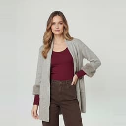 Cardigan Mujer Renata Relaxed Cuello Con Solapa Manga Acampanada Fango Verde S