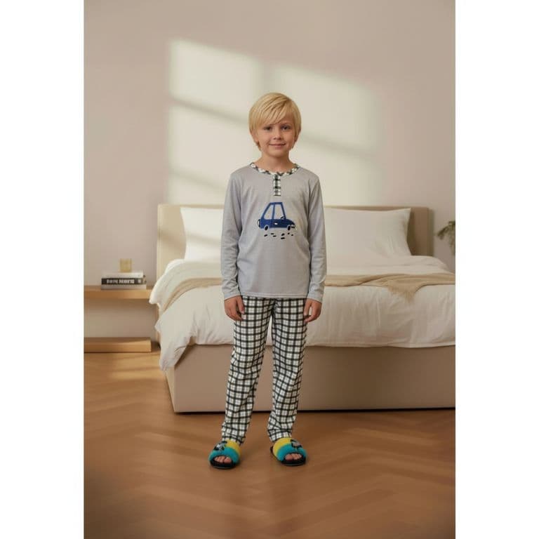 Pijama Nino Verano Manga Larga Disenos Colores 0440 Gris 6