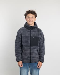 Poleron Juvenil Mini Sherpa Full estampado con gorro Negro 12