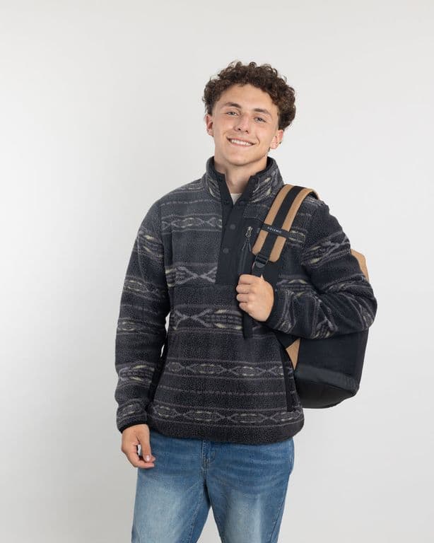 Poleron Juvenil Mini Sherpa estampado sin gorro Negro 12