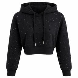 Chaleco Polerones Crop Juvenil Con Capucha Disenos Brillantes Negro 6