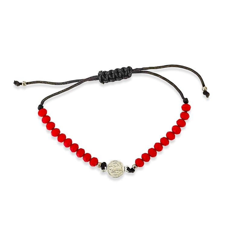 Pulsera Medalla San Benito Plata Fina 925 Cristal Cordon Negro Negro TALLA UNICA
