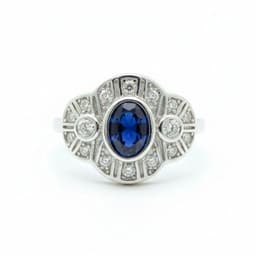 Anillo Art-Deco Vintage Royal Zafiro Circones Plata 925 Azul 12