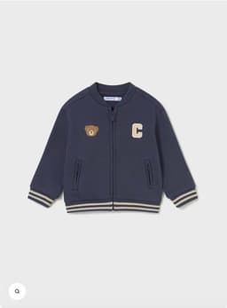 Sudadera tipo Bomber con aplique decorativo. Azul 12 MESES