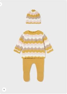Polaina chaleco y gorrito punto Amarillo 1-2 MESES