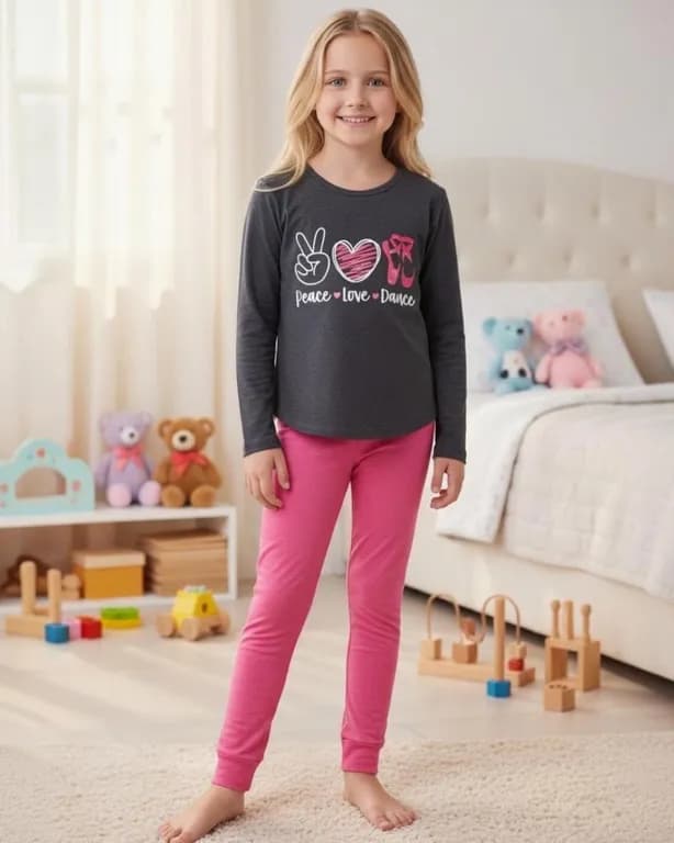 Pijama Nina Estampado Peace Love Dance Gris Oscuro 4