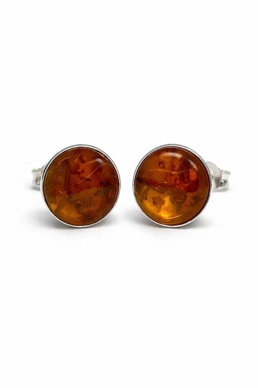 Aros Ambar Circular Plata 950 Tornillo Mariposa Mujer Elegantes Piedra Ambar