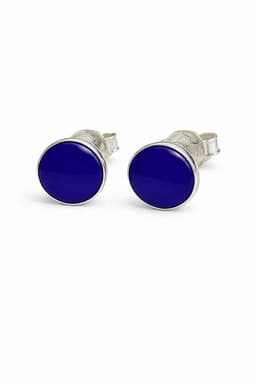 Aros Lapislazuli Circular Plata 950 Tornillo Mariposa Mujer Elegantes Piedra Azul