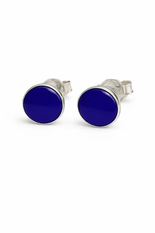 Aros Lapislazuli Circular Plata 950 Tornillo Mariposa Mujer Elegantes Piedra Azul
