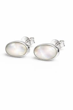 Aros Nacar Ovalado Plata 950 Tornillo Mariposa Mujer Elegantes Piedra Blanca