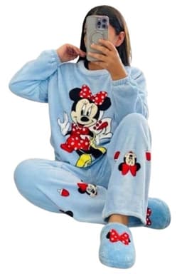 Pijama Mujer Polar. Invierno Calidad Premuim 024 Celeste TALLA UNICA