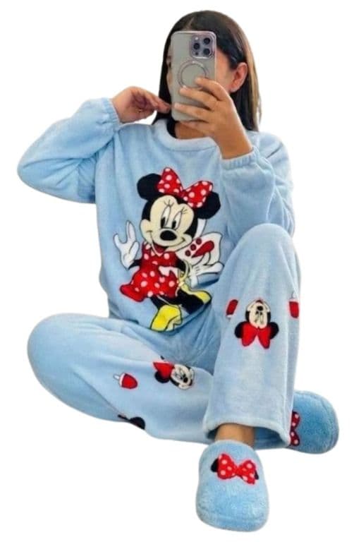 Pijama Mujer Polar. Invierno Calidad Premuim 024 Celeste TALLA UNICA