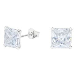 Aros Circon 8x8 mm Unisex Plata Ley 925 Plateado TALLA UNICA