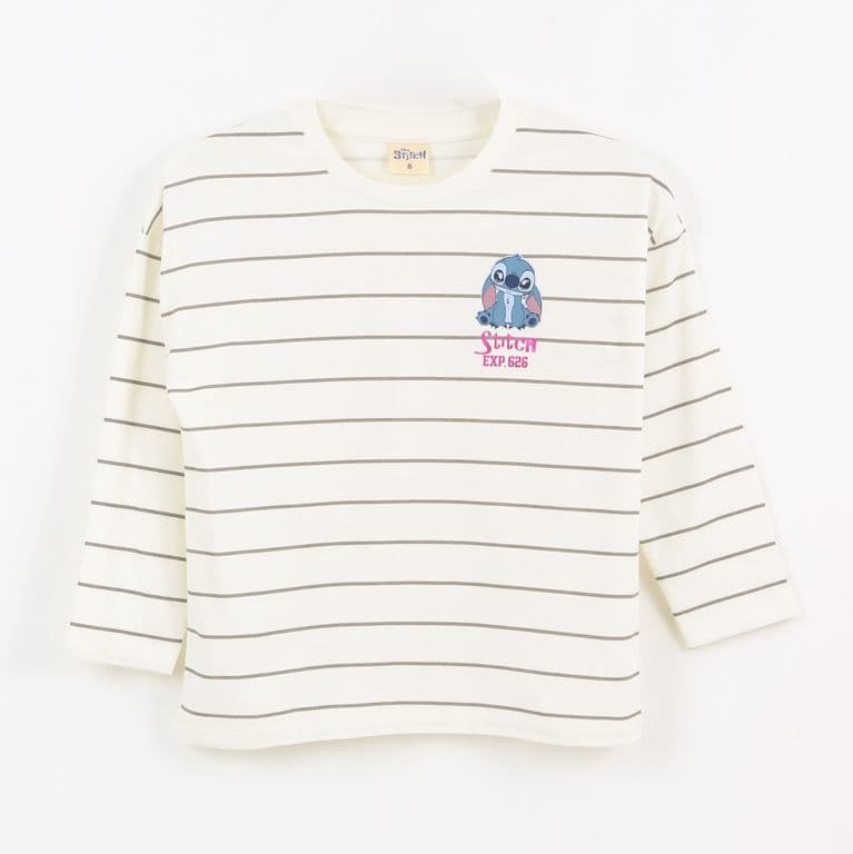 Polera Manga Larga Nina Rayas Lilo & Stitch Blanco Blanco 4