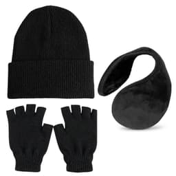 Set Termico Unisex Gorro, Guantes de Lana Sin Dedos y Orejera de Polar Negro TALLA UNICA