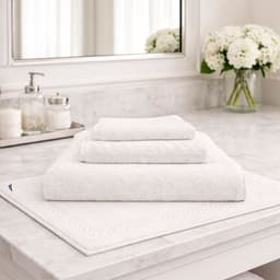 Set 4 Toallas SIGNATURE Cara+mano+cuerpo+piso 100% algodon alta calidad blanco