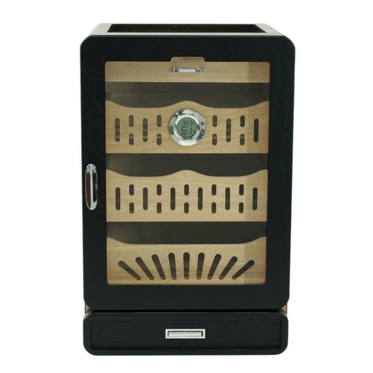 Gabinete Humidor Negro Mate 4 Bandejas y Cajon