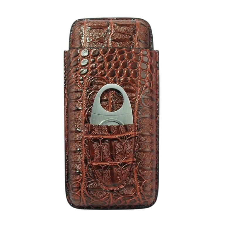 Estuche para 3 Puros PU Croco Marron con Cortador