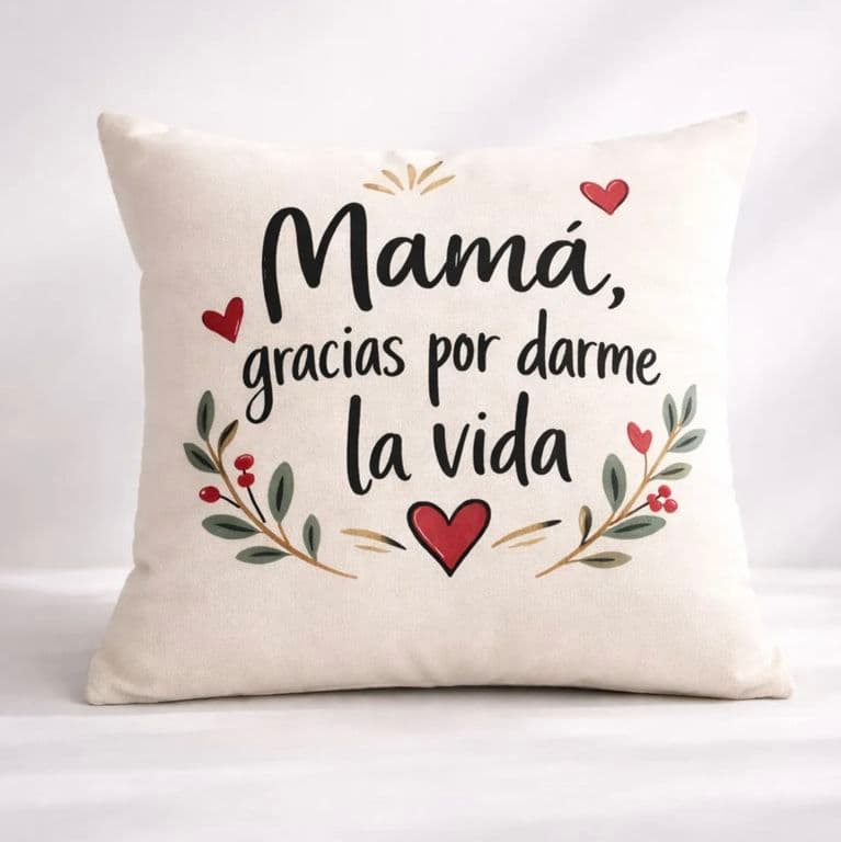 Cojin mama pintado a mano en lona con relleno antialergico 30x30 cm Dia de la madre