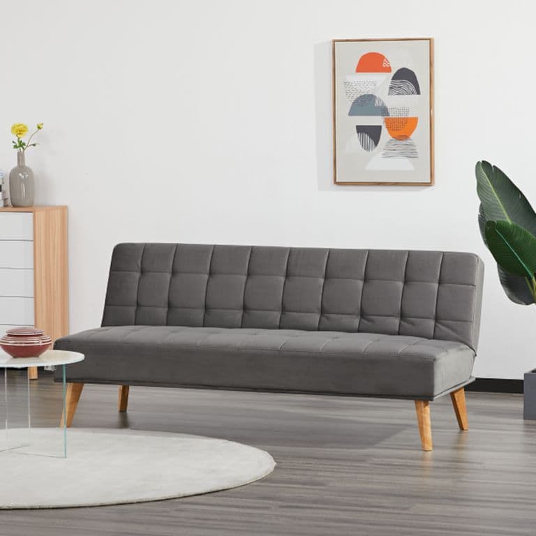 Futon Sofa Cama Nikko de Tela y Madera - Gris