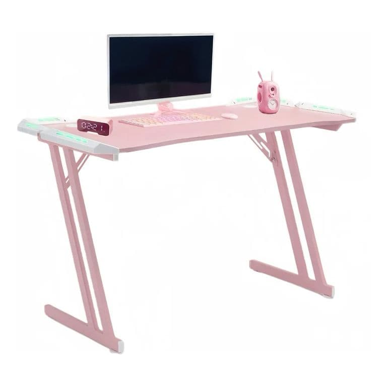 Escritorio Gamer Rosa Con Iluminacion Rgb 120cm Videojuego Chic Home Rosado claro