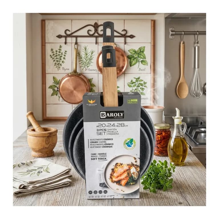 Pack 3 Sarten 20, 24 Y 28 Cm Set De Sartenes Ceramicos